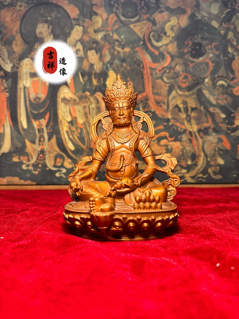 纯紫铜《黄财神》纯手工錾刻家用玄关佛像摆件
