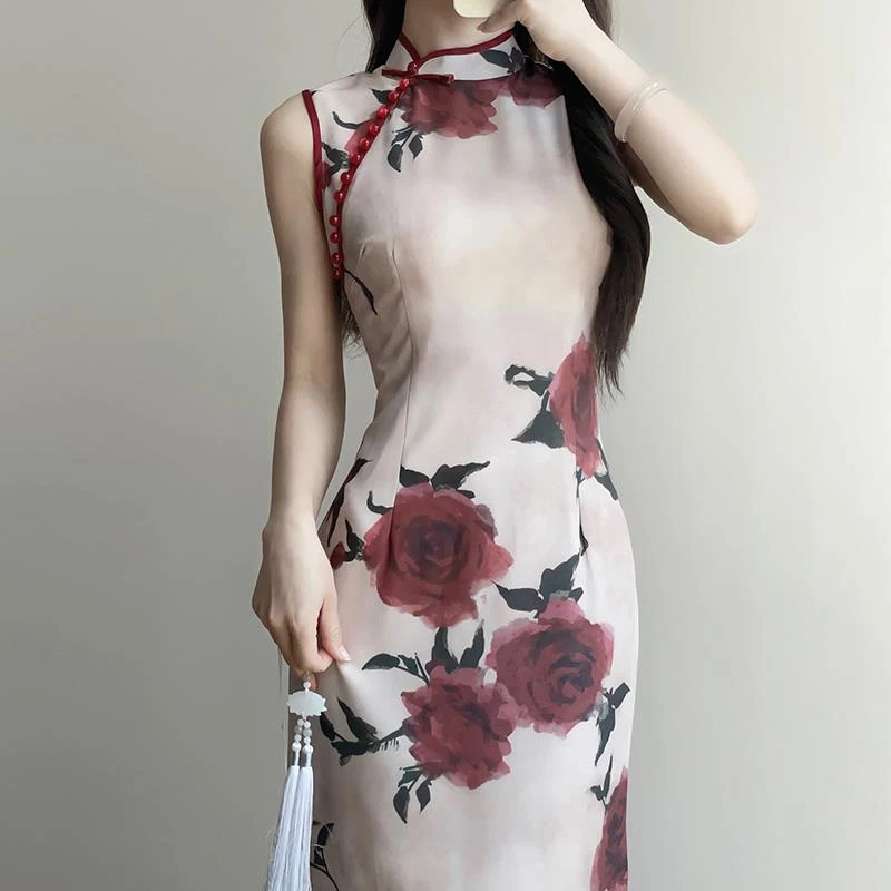 旗袍2025新款夏季新中式少女连衣裙国风改良日常无袖民国风显瘦中