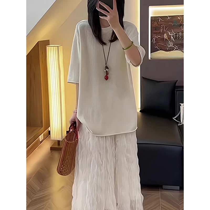 宽松气质中长款针织衫上衣女士2025春季休闲时尚百搭半身裙两件套