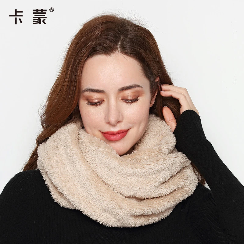 卡蒙柔软围脖户外秋冬保暖女围巾时尚韩版文艺围脖加厚脖套 女款