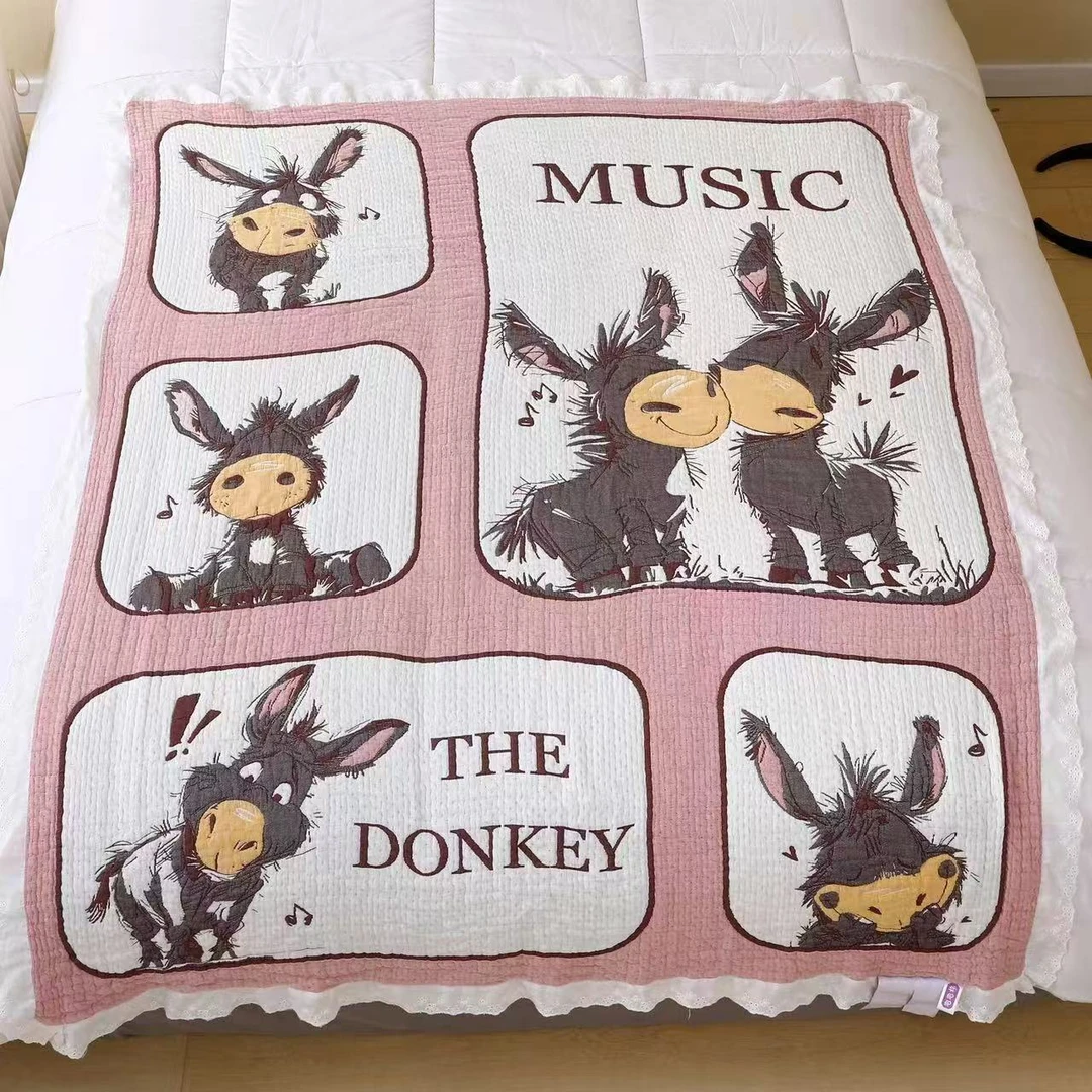 【小毛驴儿-粉】120*150cm儿童全棉A类韩系花边夏被