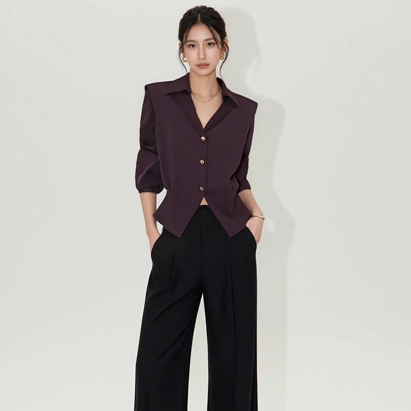 设计感小众翻领长袖气质修身衬衫女春秋款显瘦休闲上衣HBZC641147