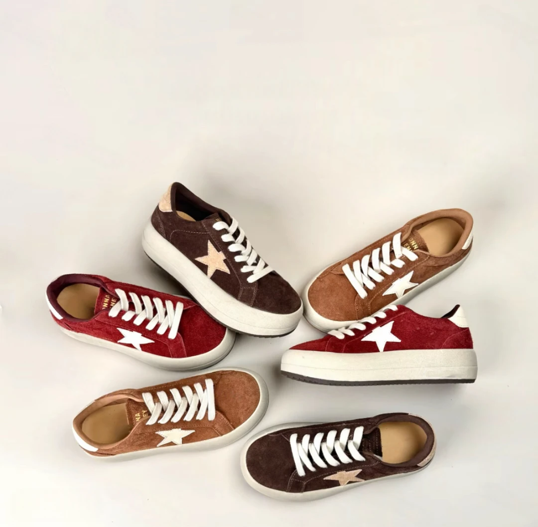 伊莎贝尔高定厚底星星鞋2025秋冬复古加绒做旧琥珀流光板鞋