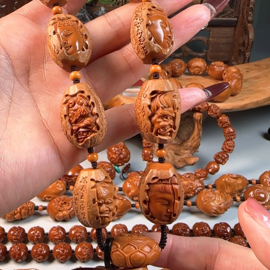 橄榄核手串/手链宽2.1鸡血红水晶核佛魔一念手串手持