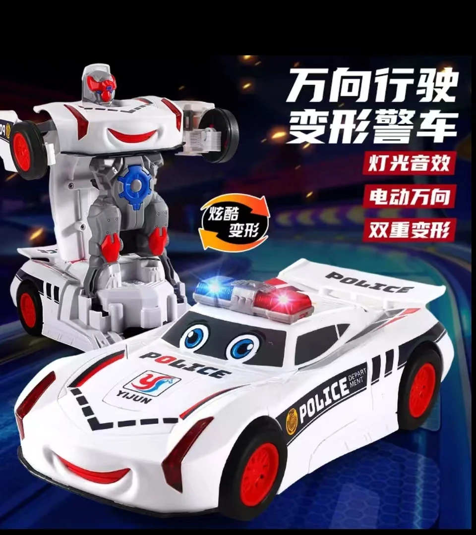 【孩子超喜欢】自动变形警车机器人电动带音乐玩具车赛车遥控车礼物