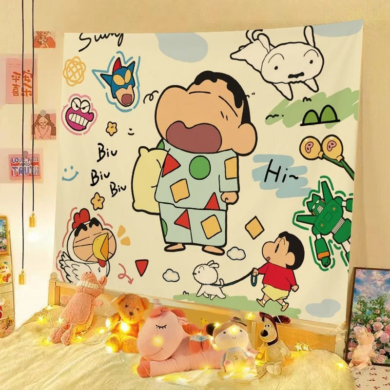 蜡笔小新可爱卡通背景布ins房间装饰挂毯宿舍出租房布置挂布挂毯