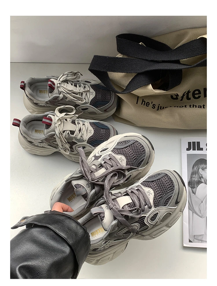 YIMAN【脸谱】秋冬透老爹鞋透气韩版潮流时尚百搭休闲增高