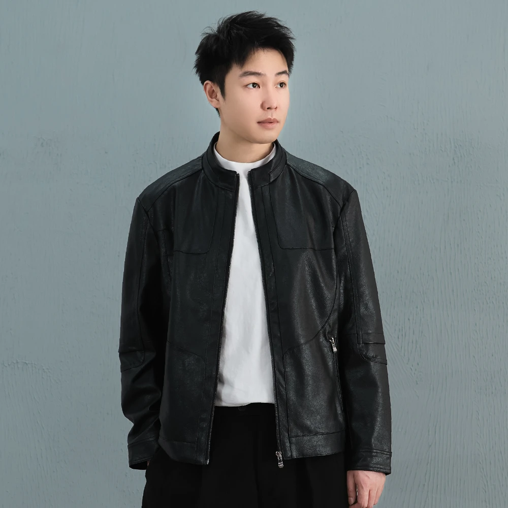 BLACK ADAM 立领休闲真皮皮衣ZL8002 男士黑色外套百搭经典春秋