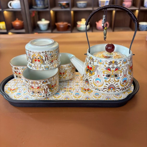 专属链接@@YS028金银错提梁壶一壶+四杯+茶盘