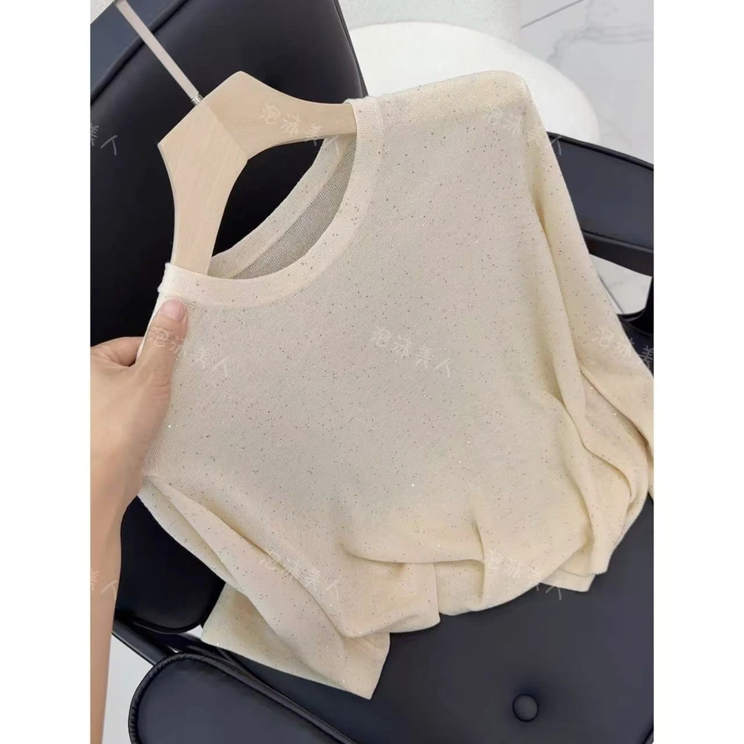 裸穿感珠片」时髦腔调风松弛感显瘦休闲针织衫女25春秋新款 58