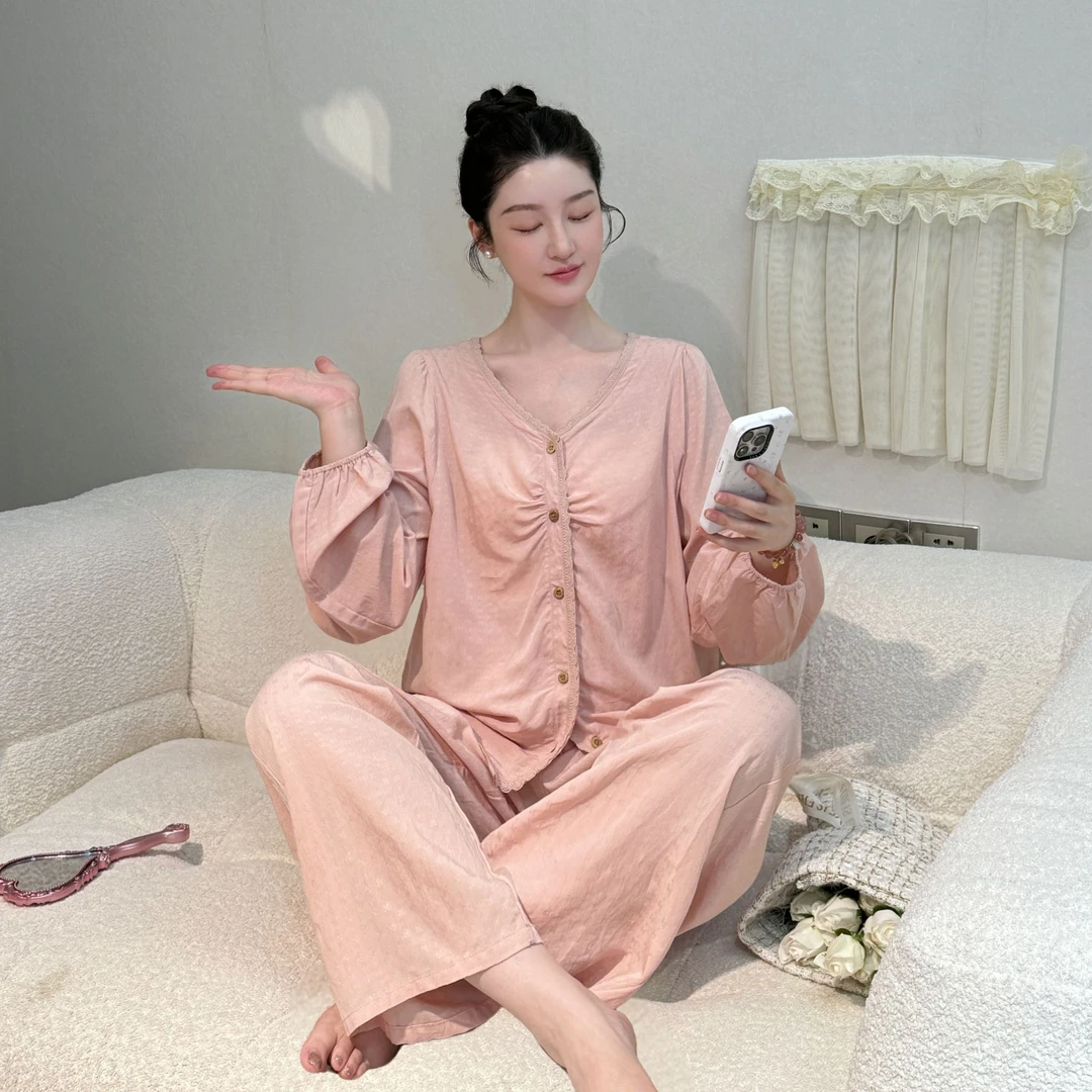 2豆【秋日玫瑰】长袖套装显白显瘦显瘦春秋家居服睡衣女