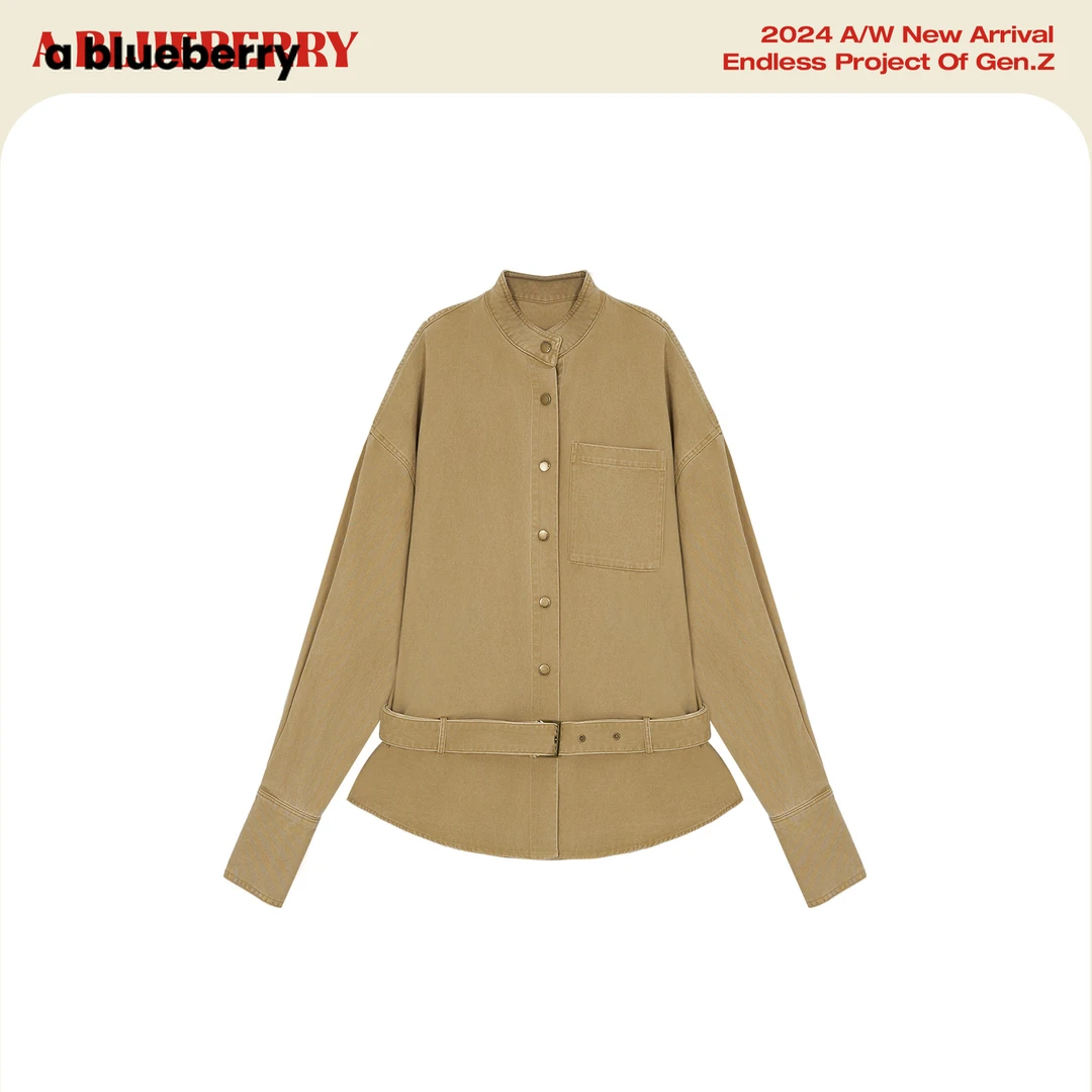 下架ablueberry复古百搭加厚衬衫女休闲圆领宽松衬衣BQ2106735