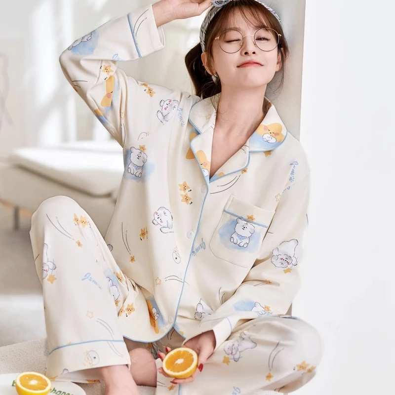 韩系风睡衣女2025年秋冬长袖休闲可外穿大码女士家居服春秋两件套