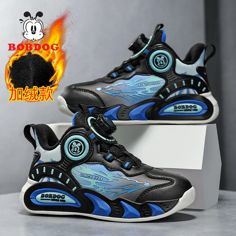 巴布豆男童鞋运动鞋2025冬季新款儿童篮球鞋中大童皮面加绒男孩鞋