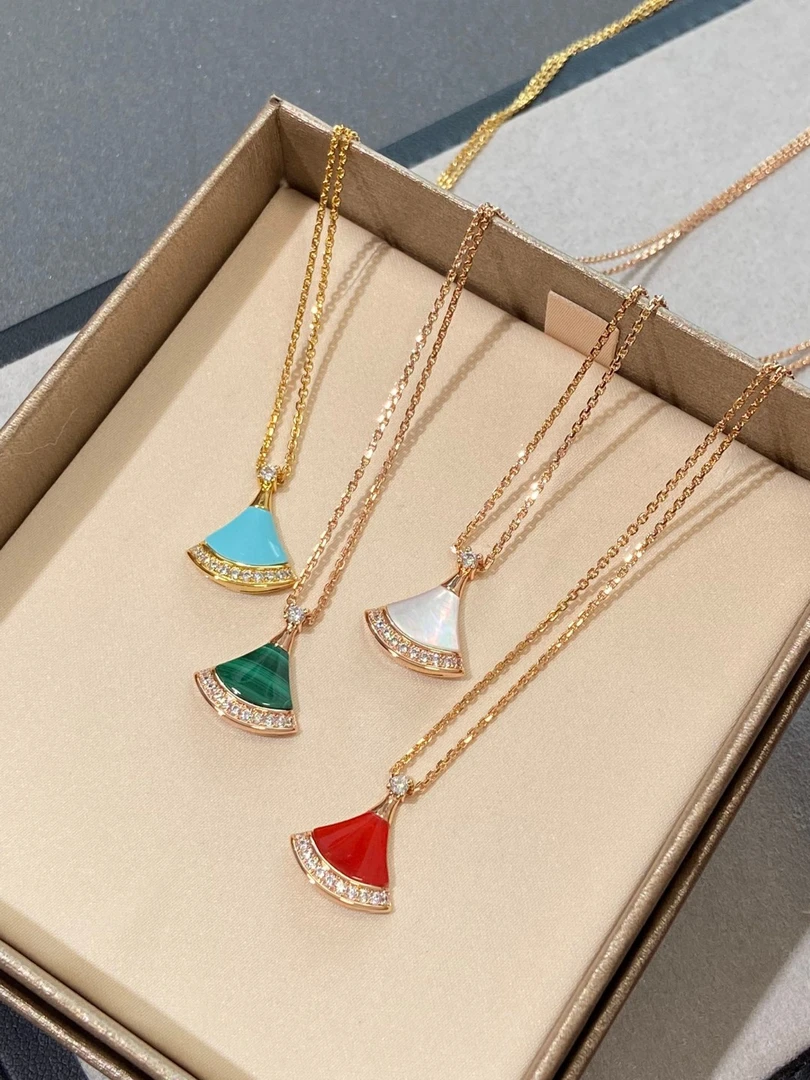 合金锆石项链 扇子项链镶钻款