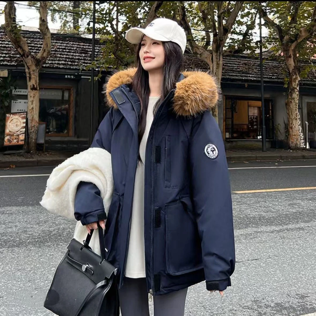 2024新款冬季韩版工装宽松加厚毛领男女同款派克棉服外套-725