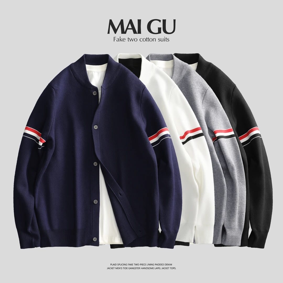 【84029】春季原创高定重磅撞色拼接设计棒球领针织开衫毛衣外套