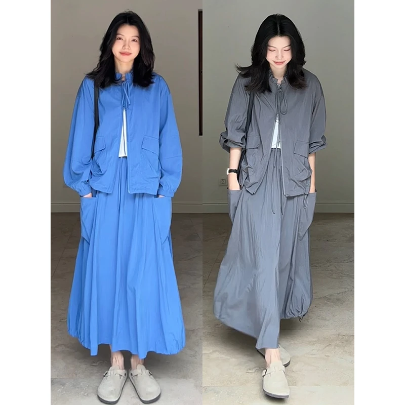 郭九九呢 天丝木耳边系带轻薄外套抽绳休闲工装半裙 G925A04487