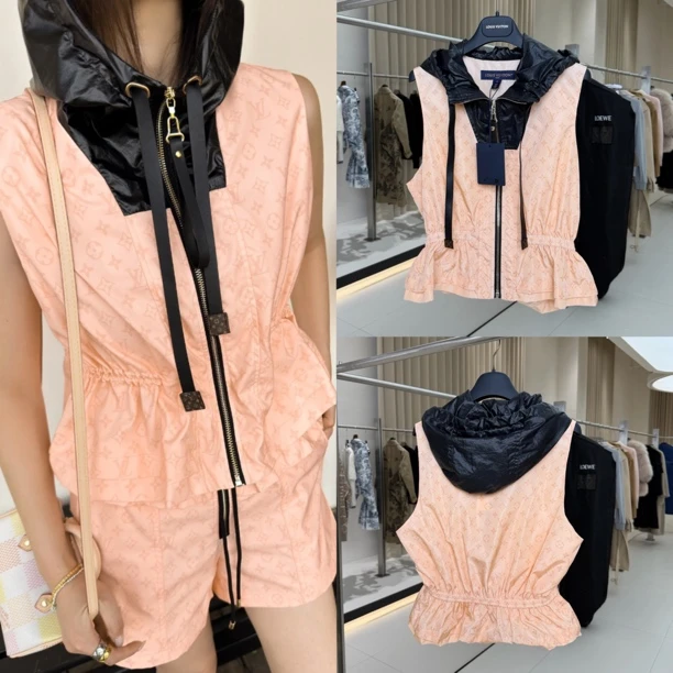 未使用 LouisVuitton/路易威登 GM005601 暖橘满印连帽马甲 34码