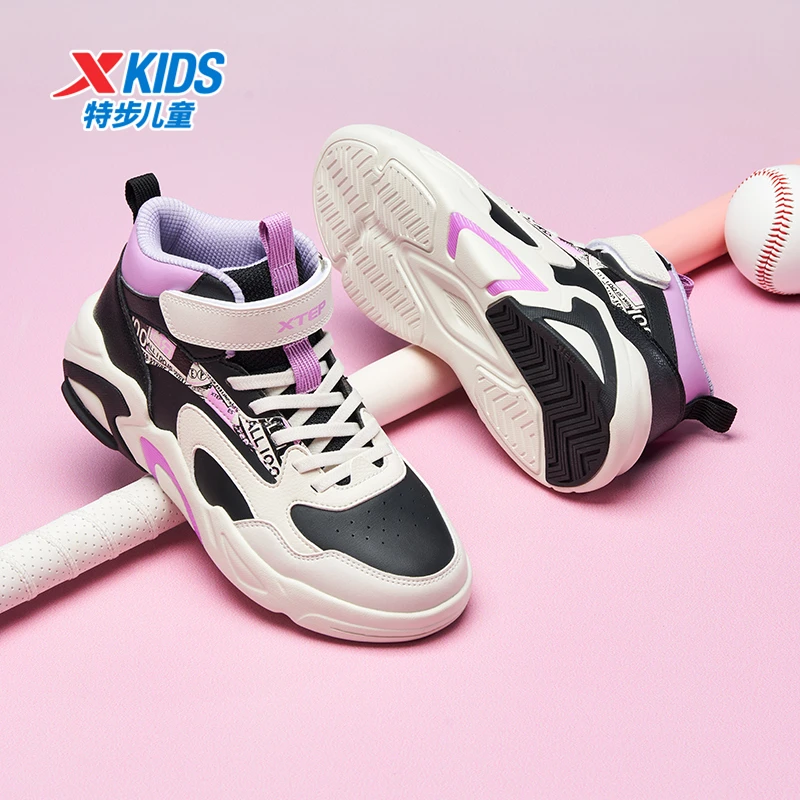 【城市精灵】特步儿童秋冬季时尚潮流加绒休闲高帮魔术贴板鞋男童