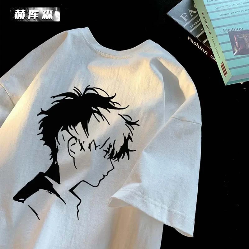 赫库森纯棉透气短袖百搭夏季宽松圆领潮流设计印花青年痞帅体恤衫