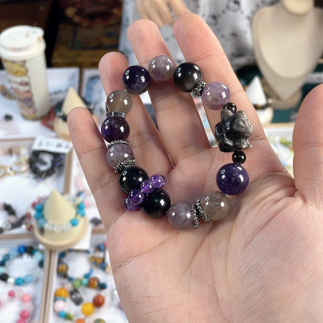 水晶手链银S925镀金镶嵌