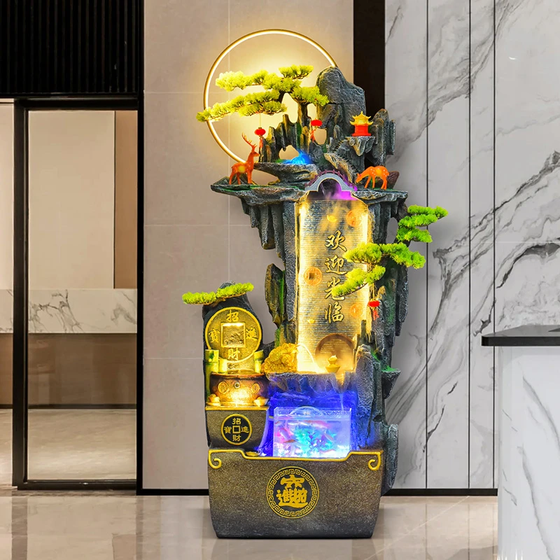 新中式流水摆件循环水电视柜旁边假山喷泉景观客厅装饰品玄关公司