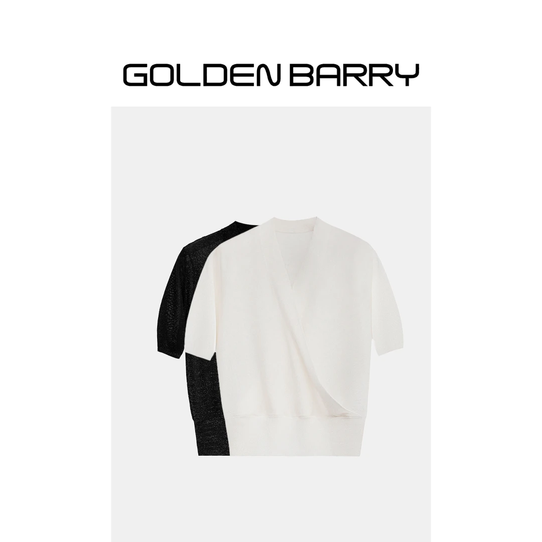 【返季福 利】|246415斜襟亮丝短袖针织衫