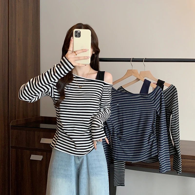 长袖修身型女款秋季撞色条纹T恤修身针织百搭内搭1636055