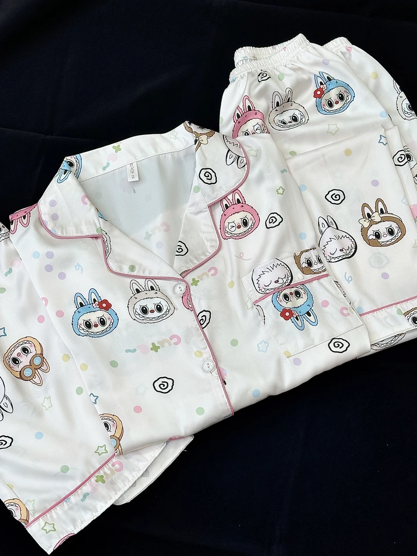 高级凉感睡衣女短袖三件套冰雪丝夏季薄款卡通休闲家居服套装