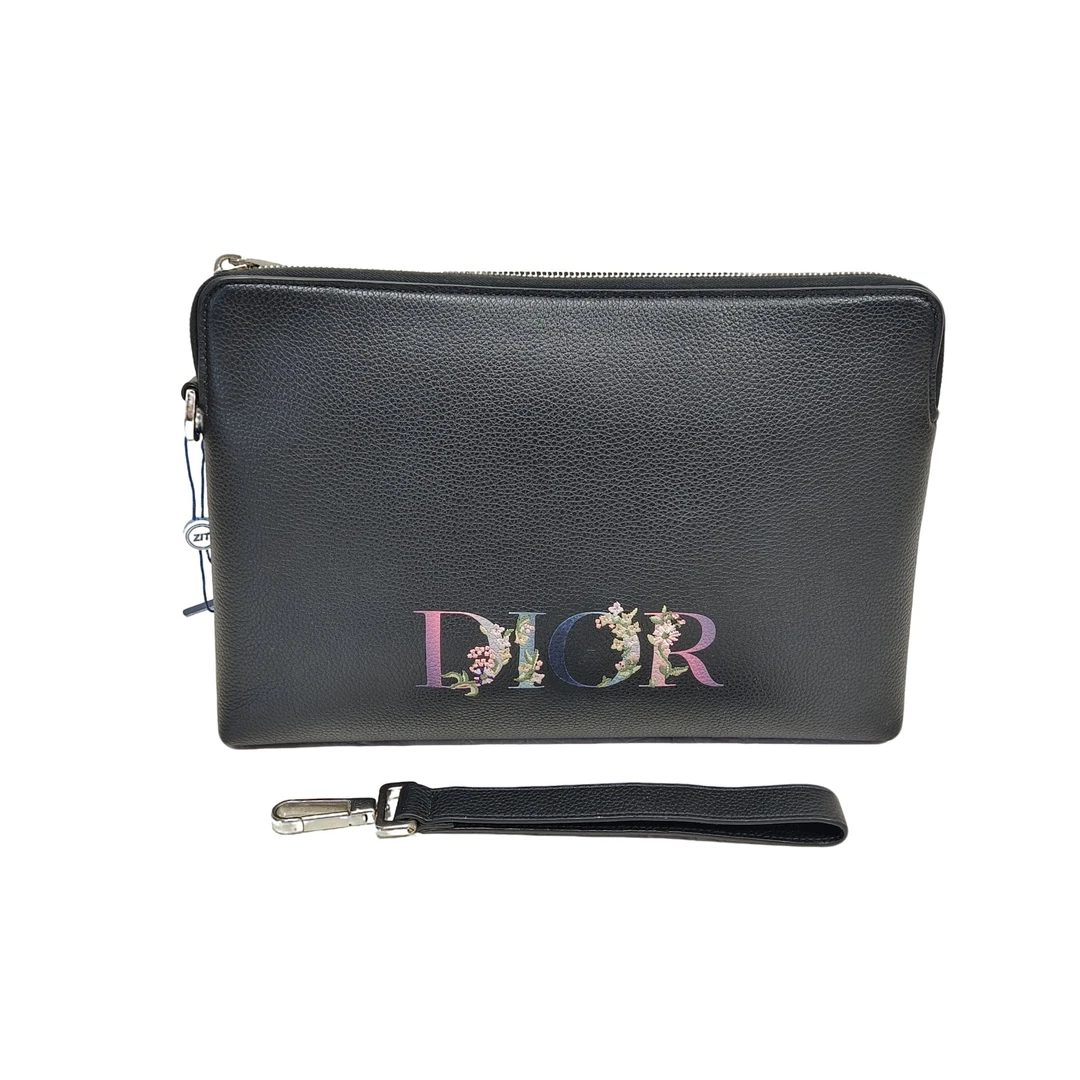 99新 DIOR/迪奥 二奢男女包黑色全皮彩色渐变logo刺绣手拿包/1055