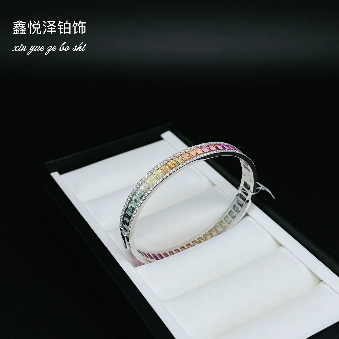 莫桑石莫桑石铂金pt950彩虹贵妃按钮手镯