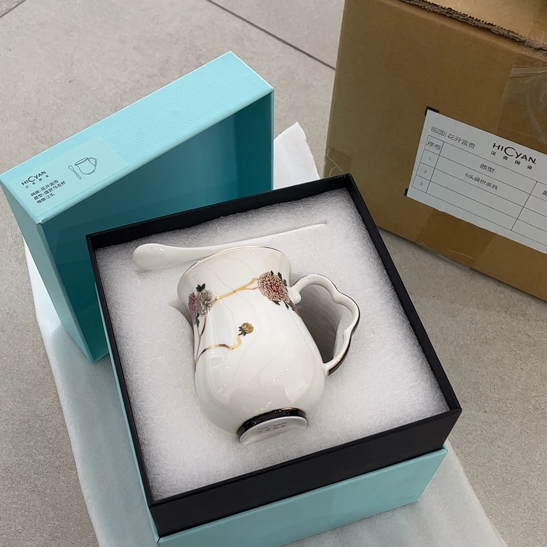 瓷片花开富贵马克杯