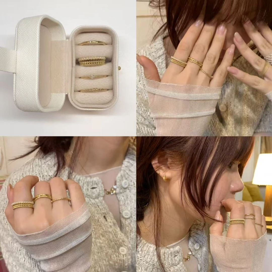 铜合金锆石戒指 roonz｜漂亮双手 有金有钻 戒指组合cp