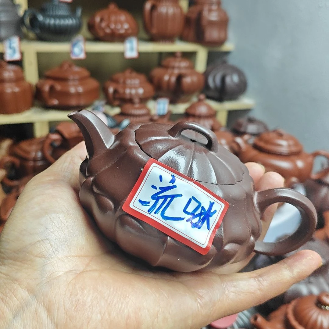 宜兴紫砂壶筋纹器半手工制作紫泥容量一佰伍十CC