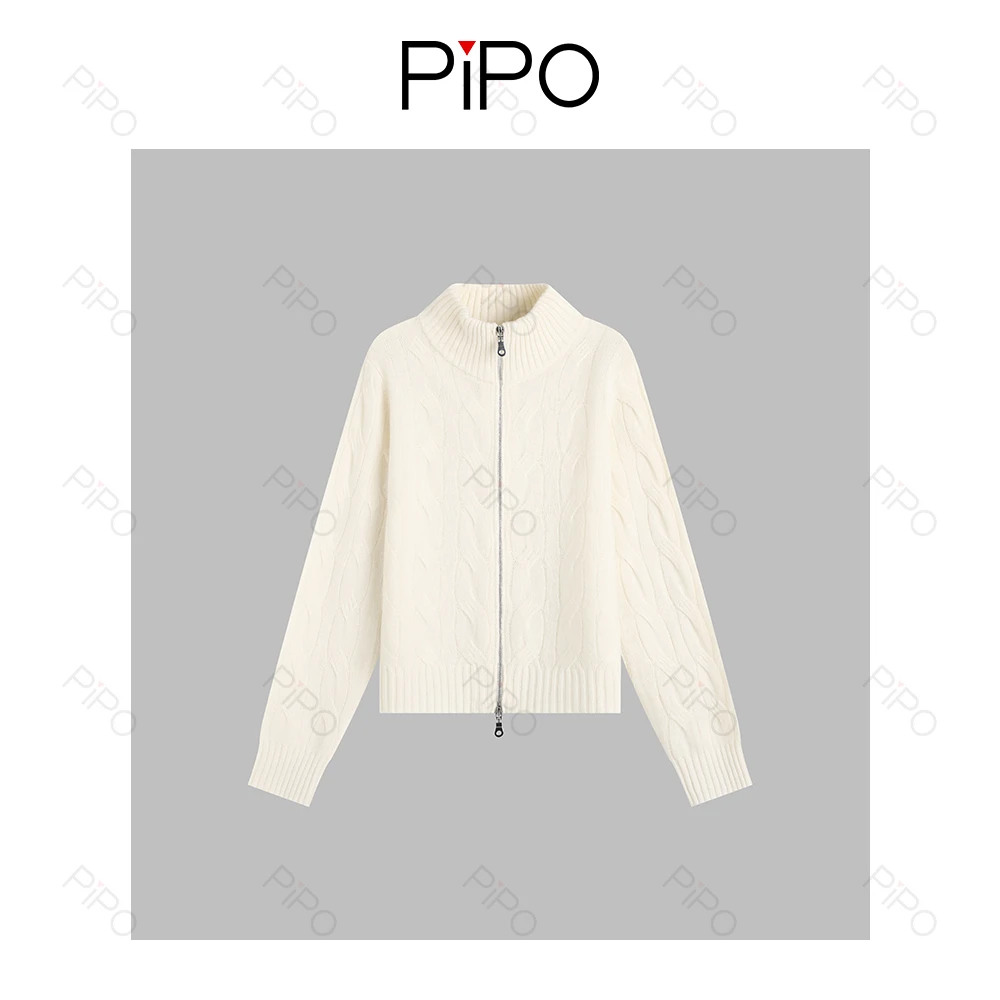 PIPO【100绵羊毛】大绞花纹理低调精美针织衫DD53AA064