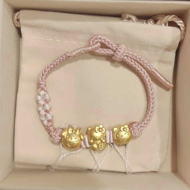 黄金足金999hello kitty手链千万两黄金KT猫蝴蝶结送老婆520礼物