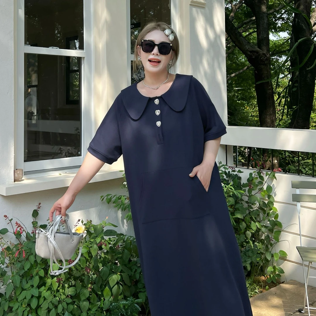 媛子大码娃娃领连衣裙减龄高级感洋气重工插袋夏季冰感宽松显瘦