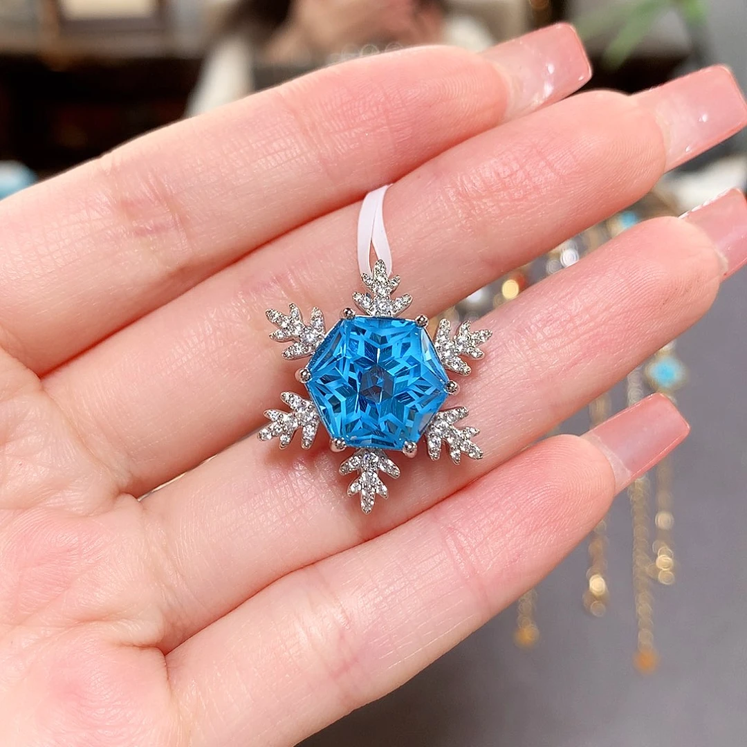 银S925镶嵌托帕石吊坠(不含链)