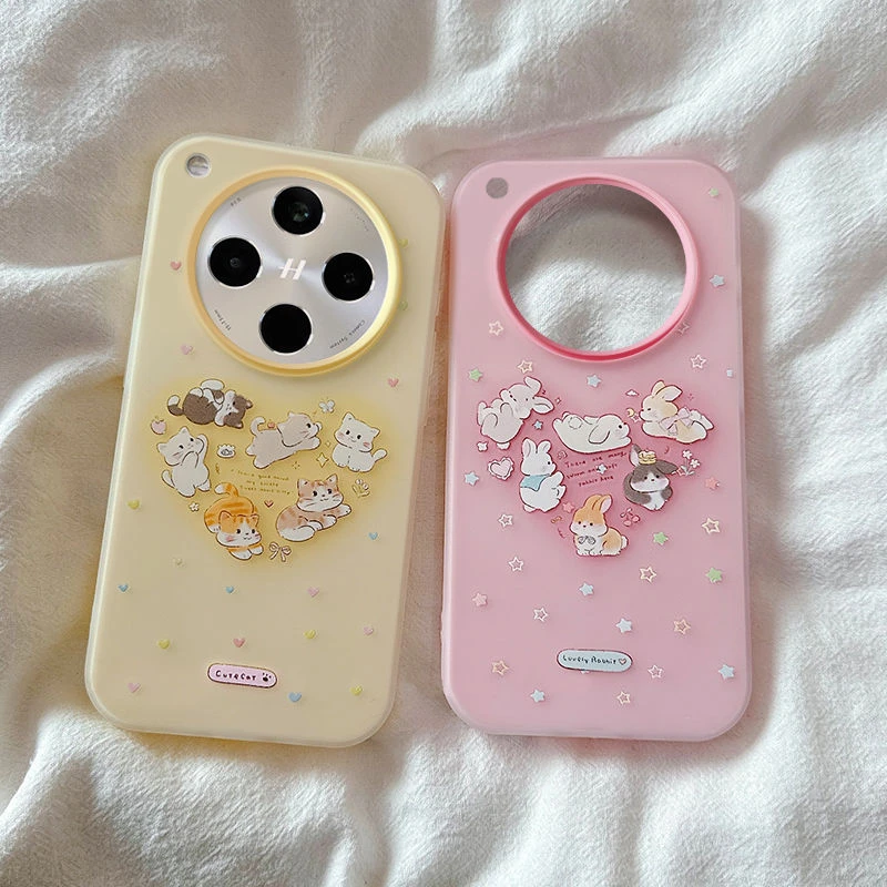 爱心小动物适用苹果16plus手机壳卡通简约vivox200s防摔小米OPPO