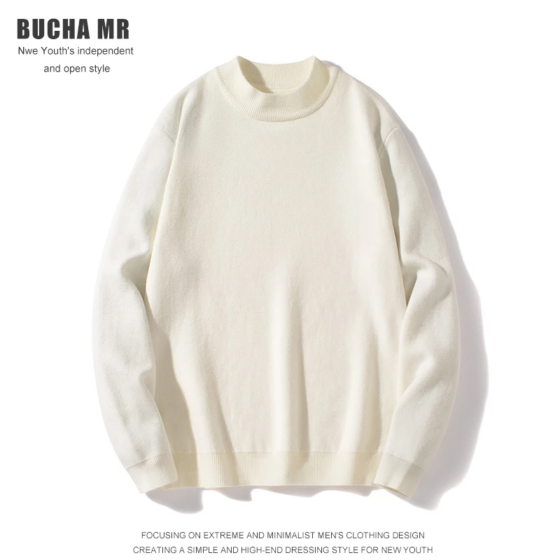 加绒半高领毛衣男冬季针织衫男款中领内搭加厚基础款打底衫