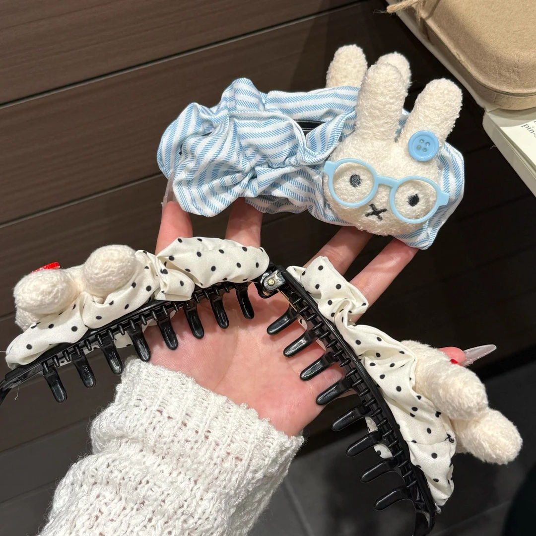 蓝色条纹波点米菲兔香蕉夹蓬松头发显发量神器后脑勺盘发百搭发饰