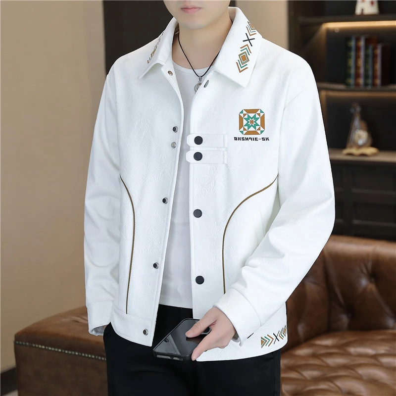 男士外套春秋季2025新款潮流帅气青年韩版薄款暗花夹克男翻领上衣