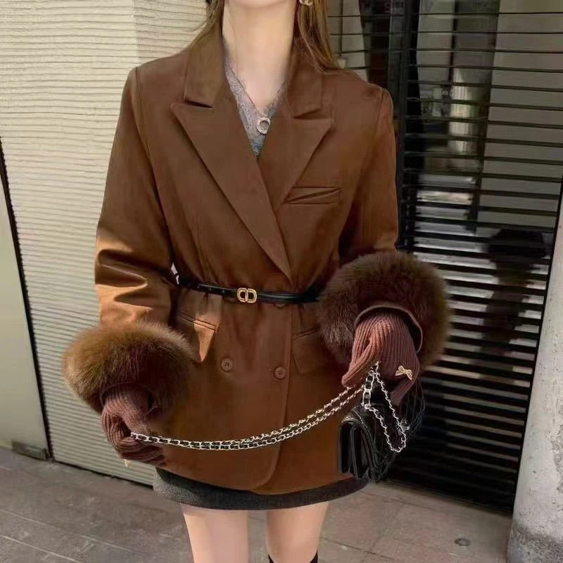 秋冬新款羽绒服皮大衣羽绒服外套网红时尚