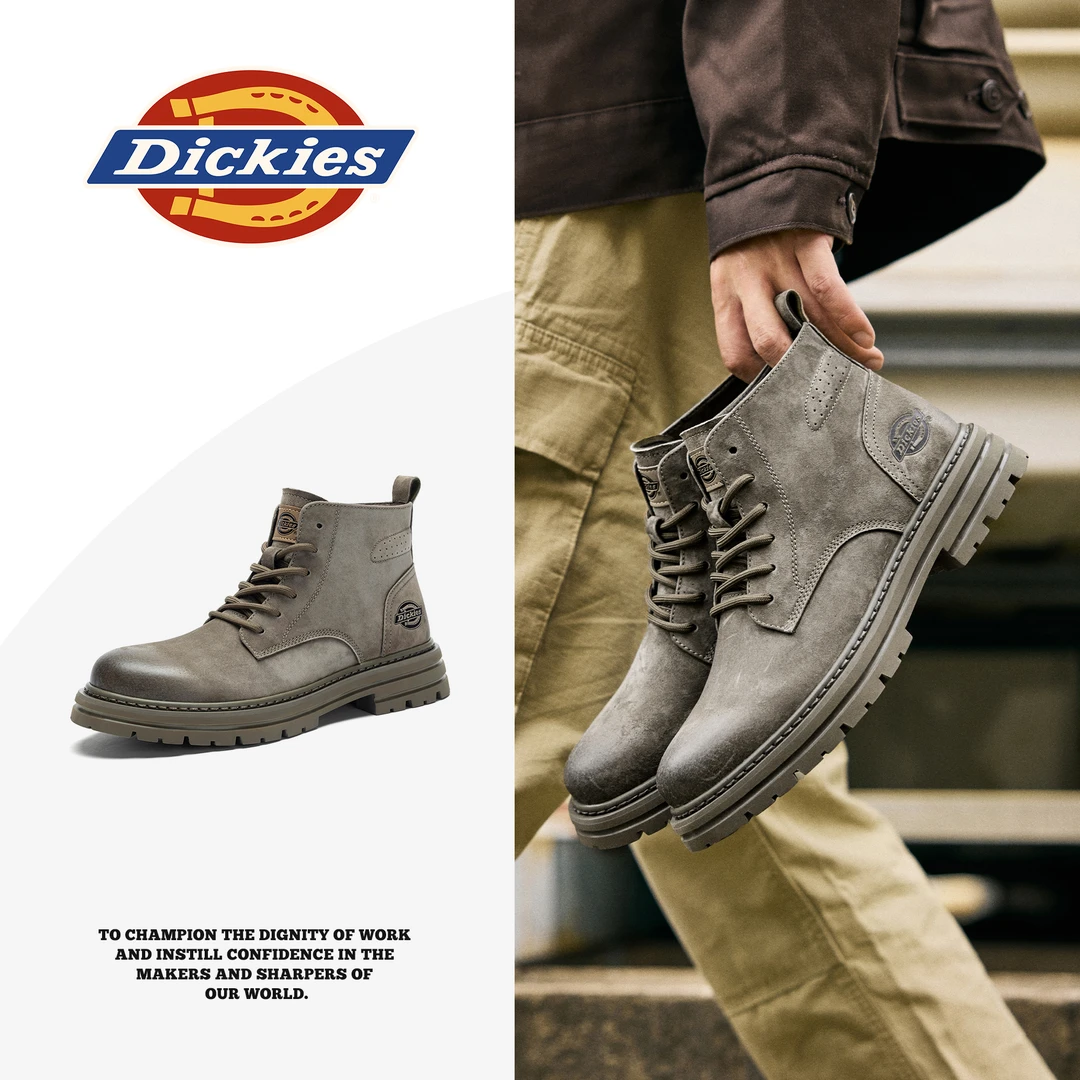 Dickies冬季真皮休闲马丁靴男高帮雅丹风2025增高百搭鞋男靴子