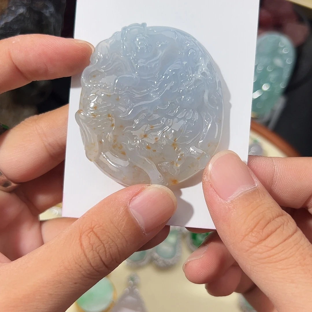 翡翠未镶嵌吊坠(不含链)冰紫冰胶老坑种洒金麒麟挂件57*51*9