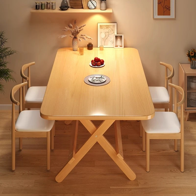 实木可折叠餐桌家用简易桌子长方形小户型吃饭圆桌户外摆摊四方桌