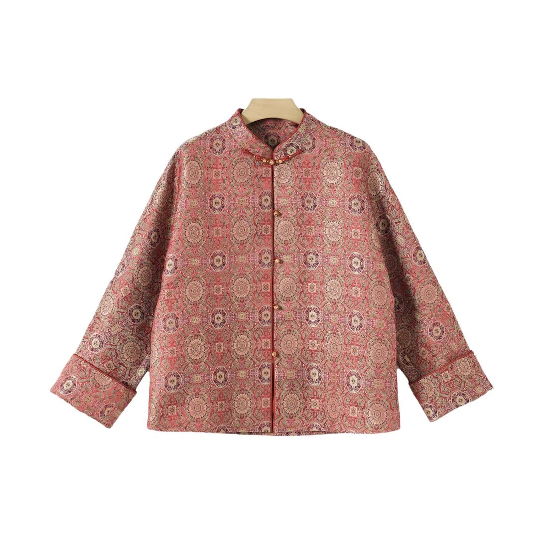 【宜穗】新中式桑蚕丝宽松时尚上衣立领对襟国风外套F25132