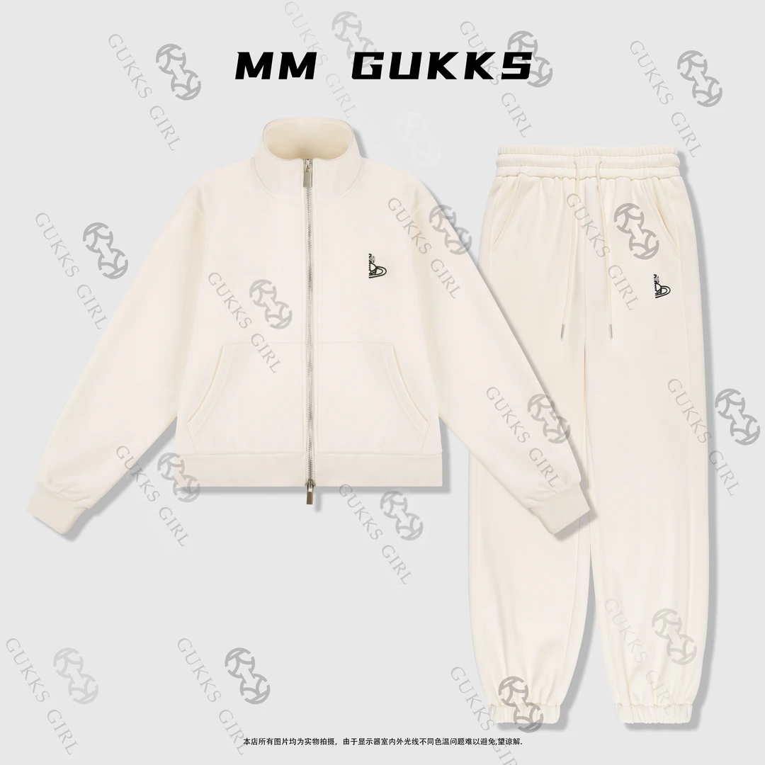 明明专享『怦然心动』新款美式轻奢立领刺绣运动套装设计师款