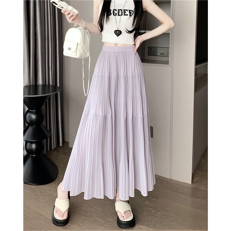 大码胖mm紫色高腰a字裙蛋糕裙女夏季垂感温柔风大摆中长款半身裙
